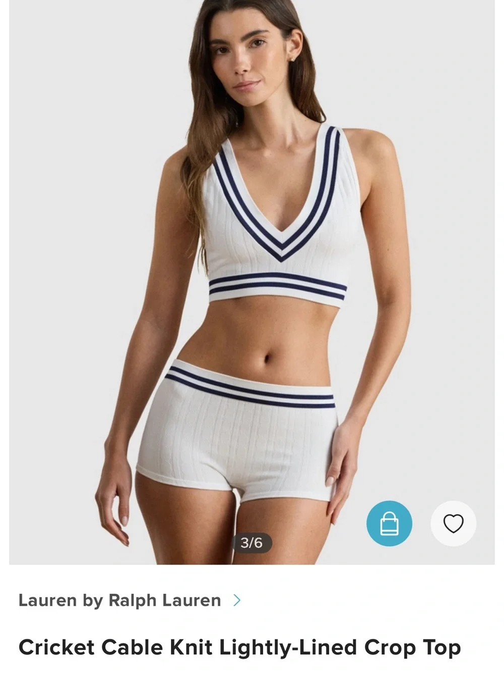 Lauren Ralph Lauren White Cable-Knit Crop Tank with Navy Stripes